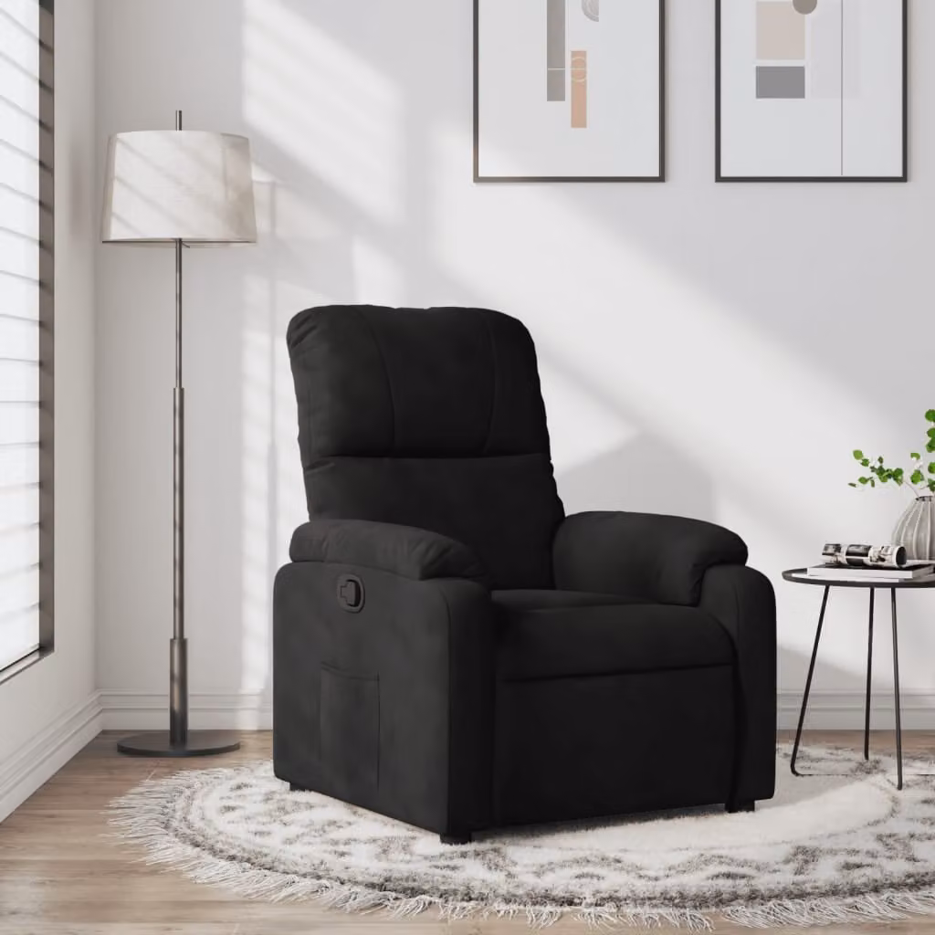 vidaXL Poltrona Reclinabile Relax in Microfibra Nera con Braccioli e Apertura Manuale