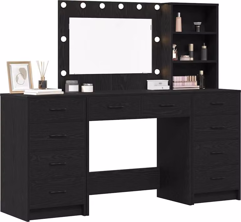 Tavolo da Trucco 3 pcs Rovere Nero Legno multistrato
