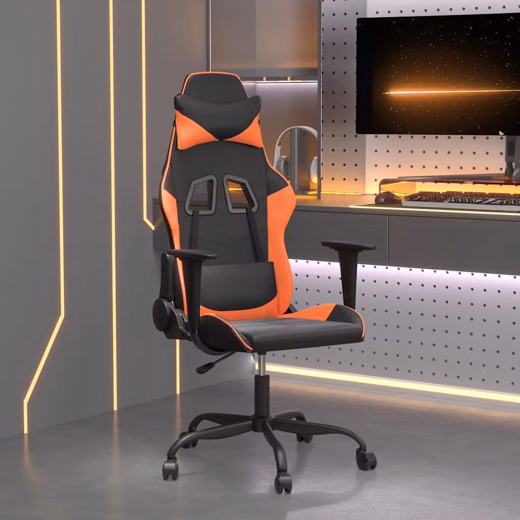 Sedia da Gaming vidaXL con Massaggio, Nero e Arancione, in Similpelle con Poggiatesta e Ruote