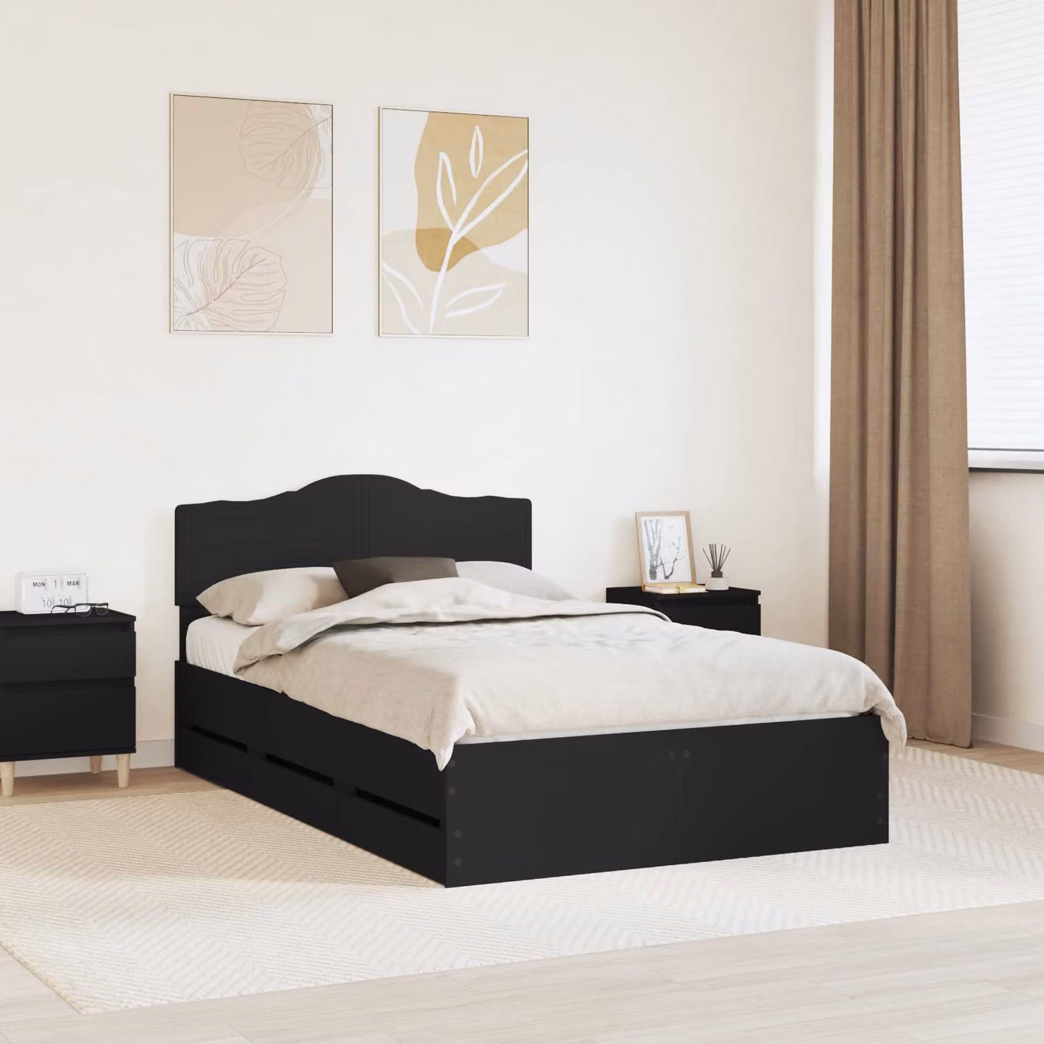 Struttura del letto moderna vidaXL in legno ingegnerizzato nero con cassetti L/P/H: 120 x 200 x 90 cm