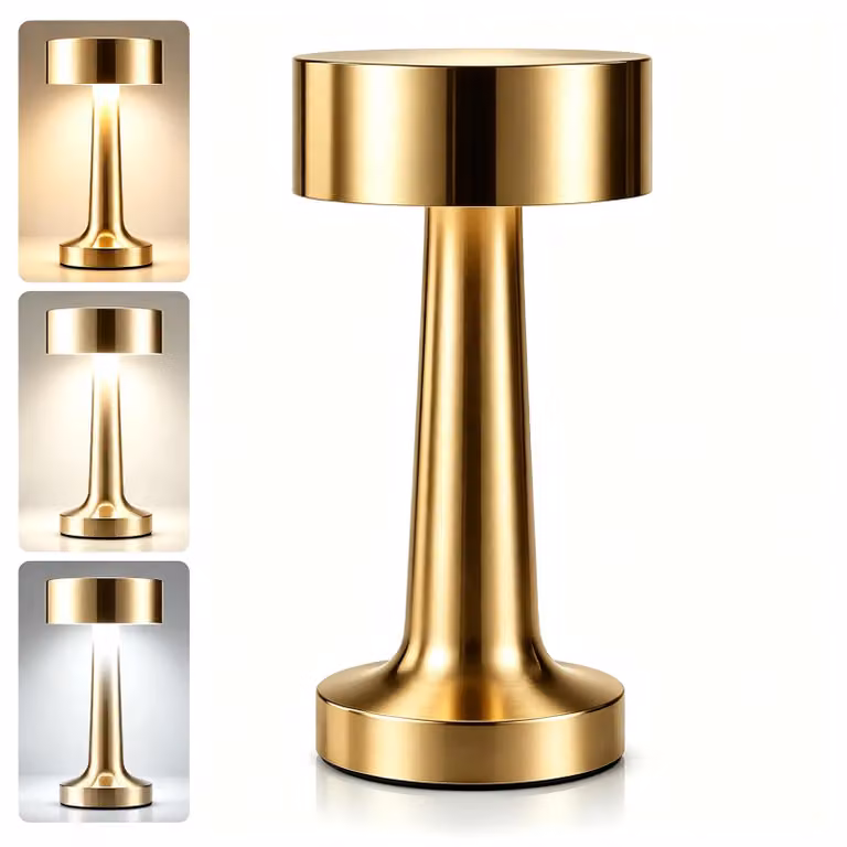 Lampada da tavolo LED senza fili a forma di manubrio, dimmerabile – 3 livelli di intensità controllabili tramite touch, metallo, ricaricabile tramite USB, protezione degli occhi, 1800 mAh, luce bianco caldo. L'idea regalo perfetta – colore oro