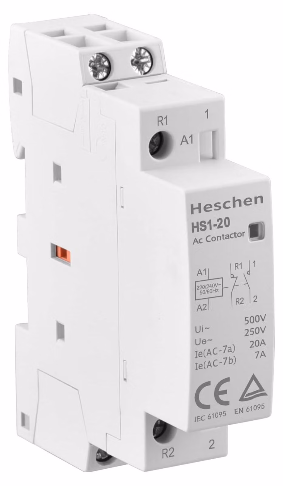 Interruttore magnetico per corrente alternata HS1-20, 20A, 2 poli, 1 contatto normalmente aperto (NO) e 1 contatto normalmente chiuso (NC), 220/240V, montaggio su guida DIN