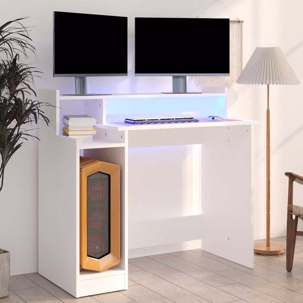 Scrivania moderna con luci LED vidaXL bianca in legno multistrato L: 97 cm, P: 45 cm, H: 90 cm