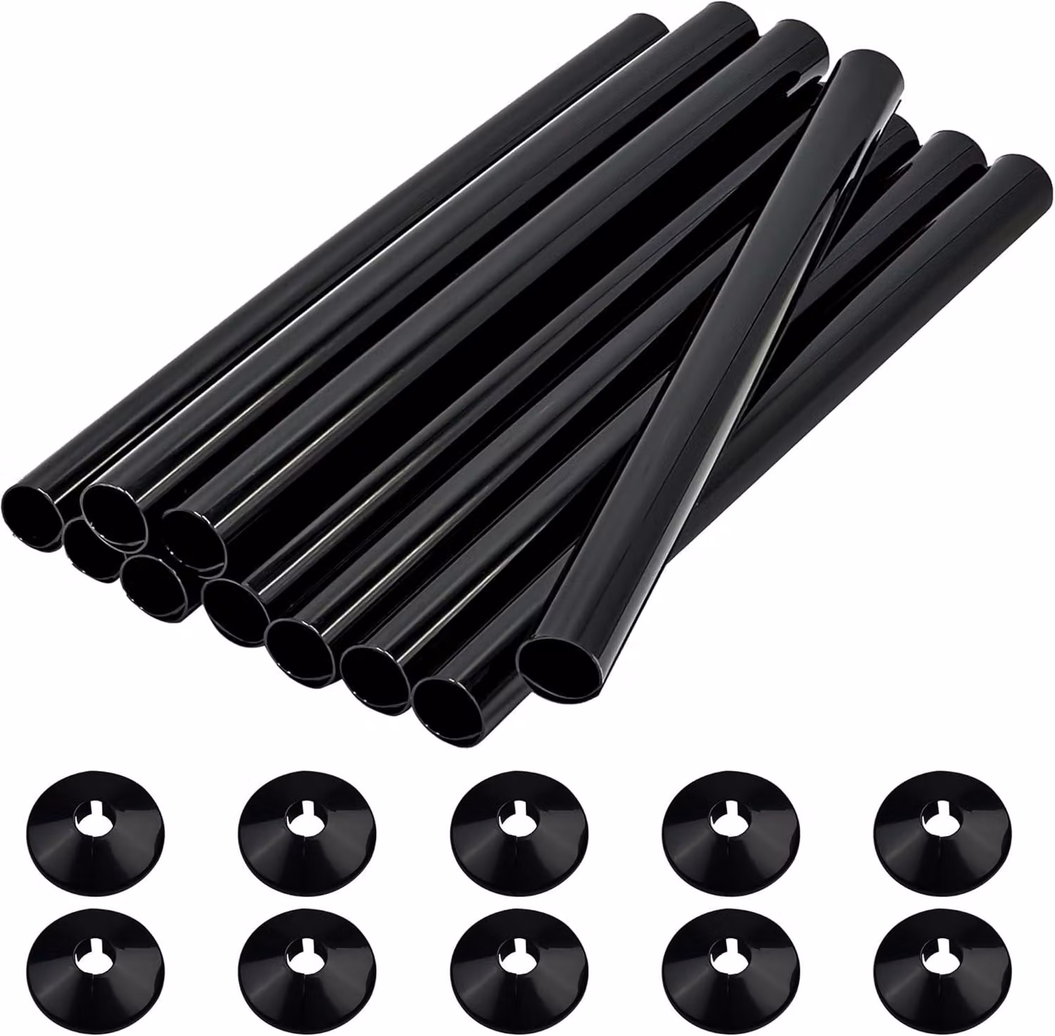 Coperture per tubi neri, confezione da 10 pezzi, dimensioni 200 mm x 15 mm, per tubi di radiatori