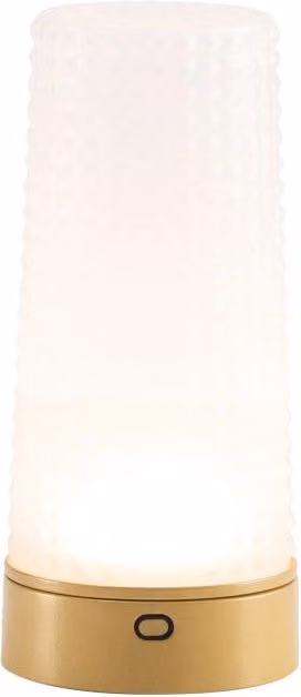 Zafferano Soffio Lampada da Tavolo LED Ricaricabile IP65 con Touch Dimmer e Vetro Soffiato Sabbiato Oro Opaco