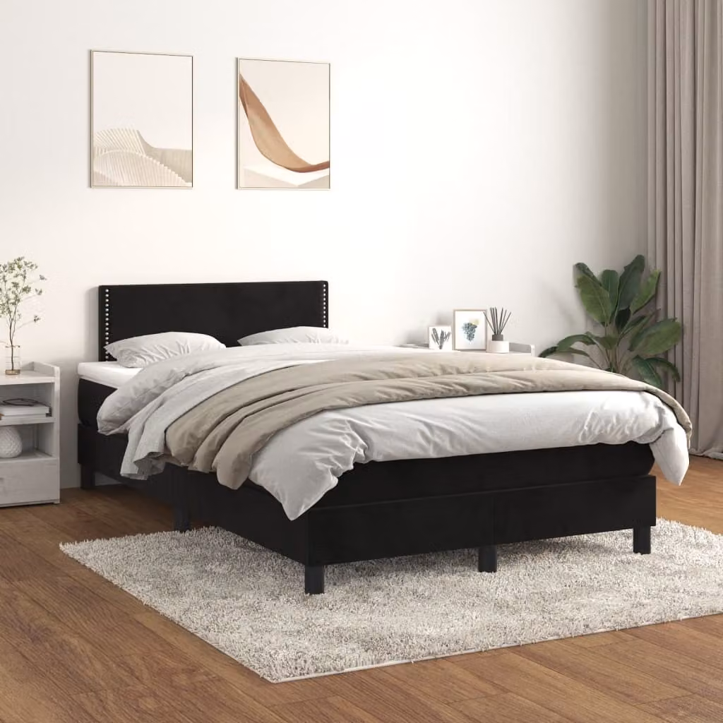 The Living Store Letto a molle con materasso nero 120x200 cm in velluto