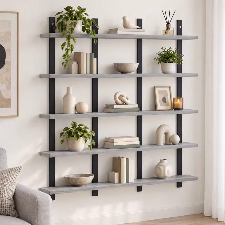 Scaffale da parete moderno vidaXL in legno color grigio L 102 x P 13.5 x H 102 cm