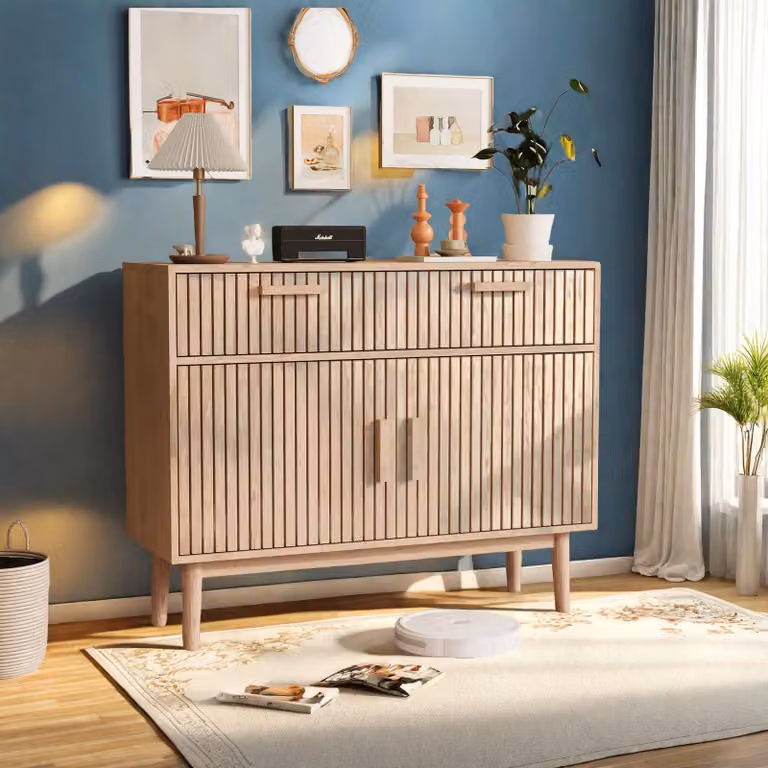 Credenza / credenza in legno UnboxG, 2 cassetti e 2 ante, colori naturali