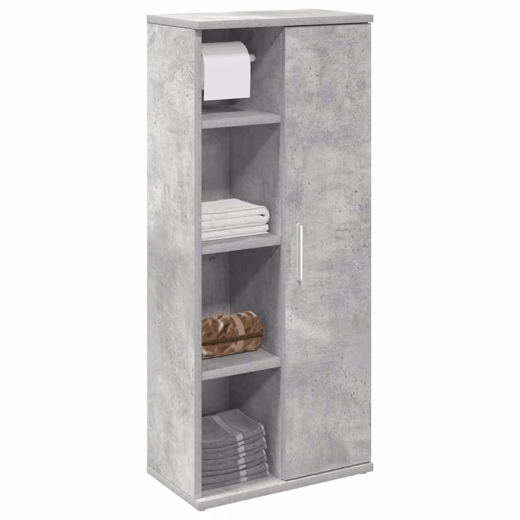 Mobile da bagno vidaXL con portarotolo e ripiani, Grigio Cemento, L: 39 cm, P: 22 cm, H: 90 cm