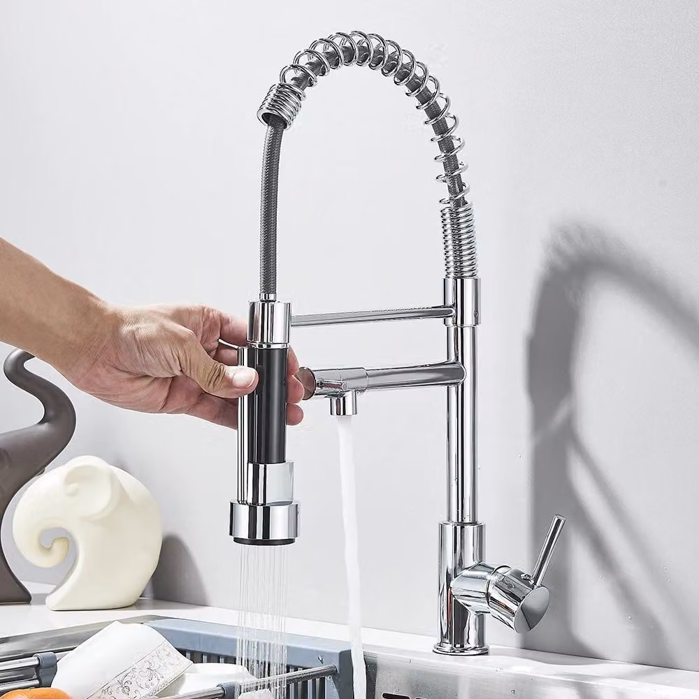 Rubinetto da cucina - Doccetta estraibile - 1 funzione - Bocca orientabile a 360° - Monocomando, 1 foro - Acqua calda/fredda - Nichel lucido