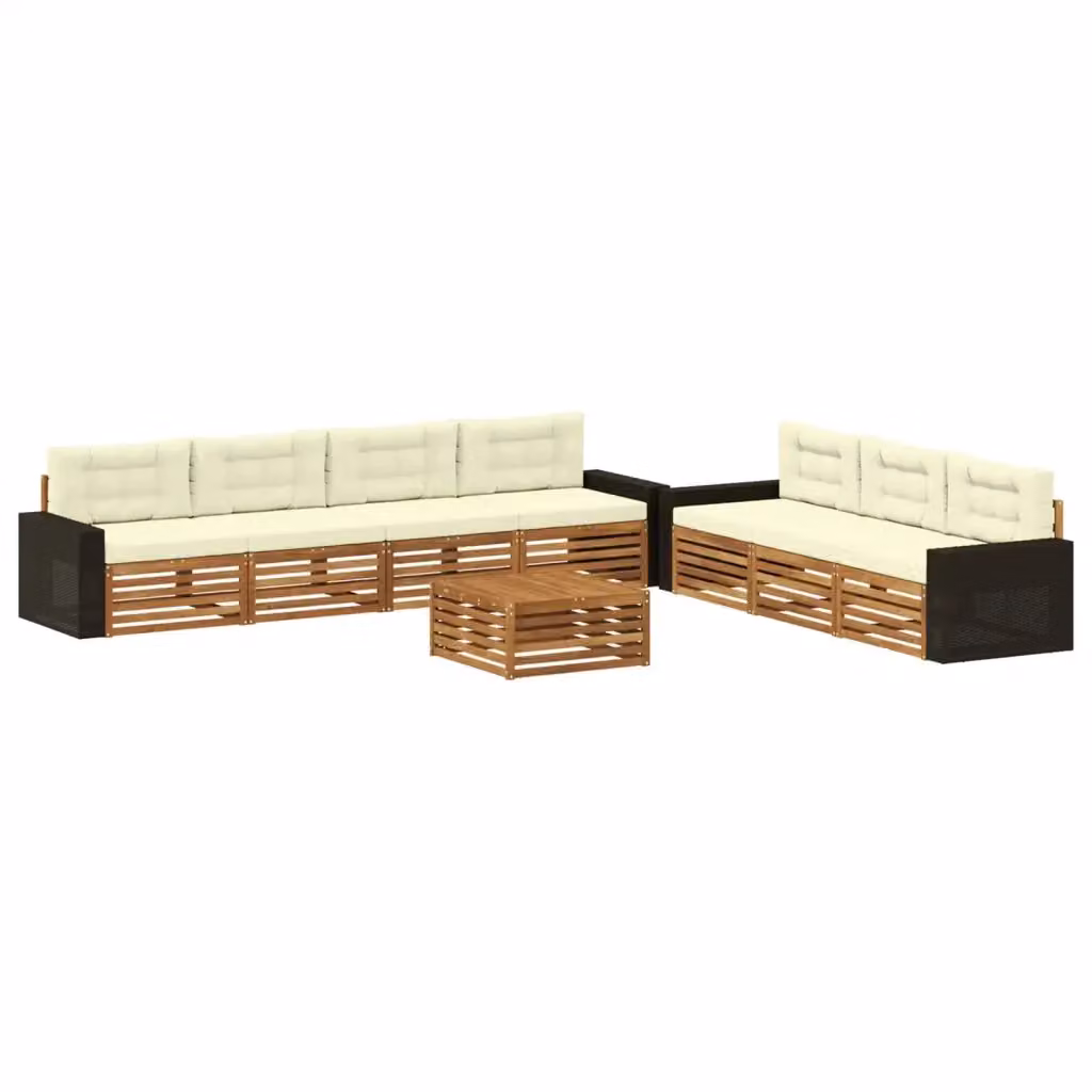 Set di divani da esterno 8 pezzi vidaXL in legno di acacia con tavolo da caffè, colore beige e bianco – 2