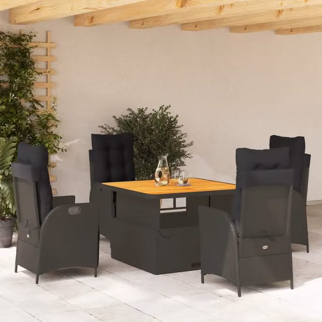 Set da Pranzo da Giardino 5 pz Nero con Cuscini in Polyrattan 3277450