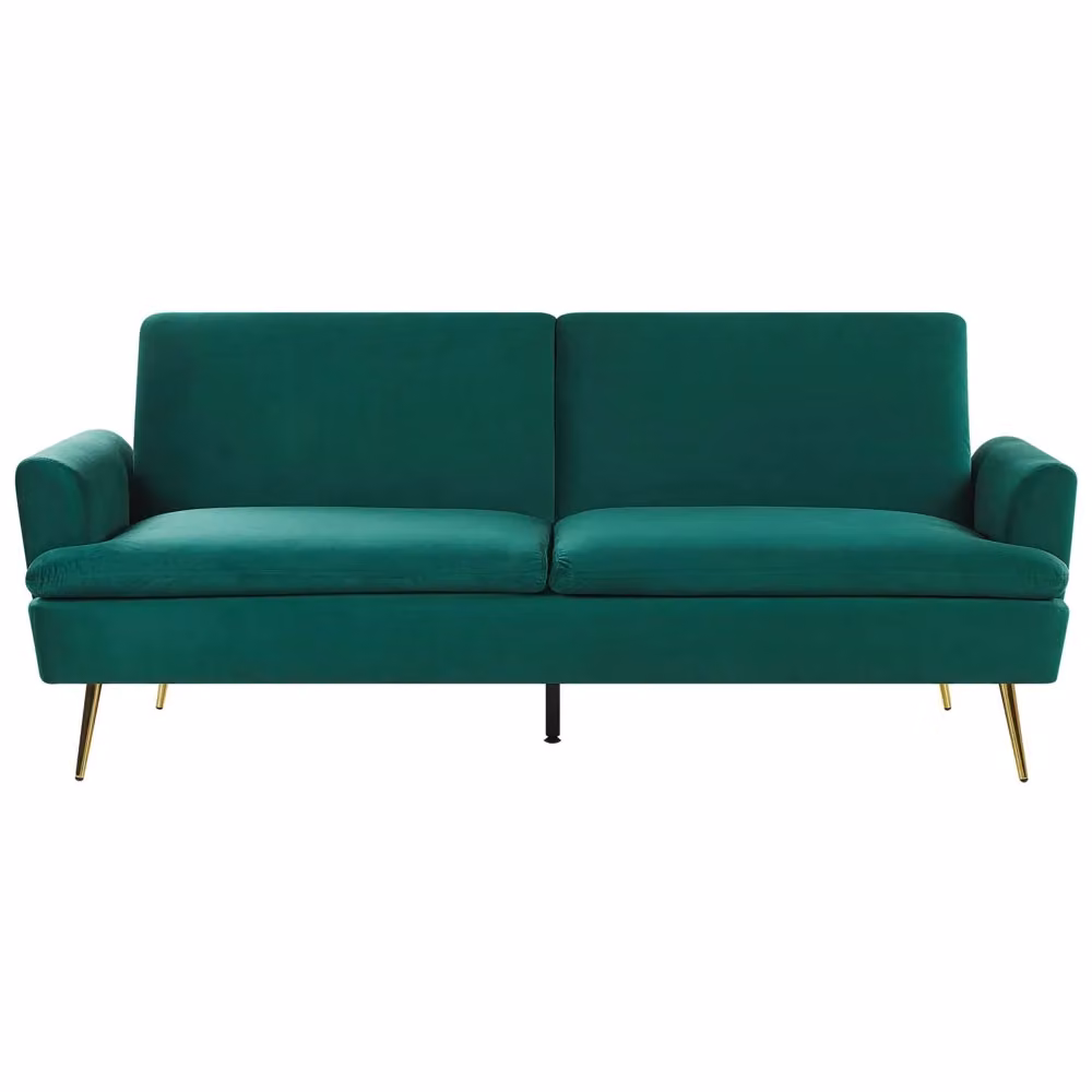 Divano Letto Click Clack Beliani in Velluto Verde con Gambe in Metallo Dorato per 3 Persone – 2