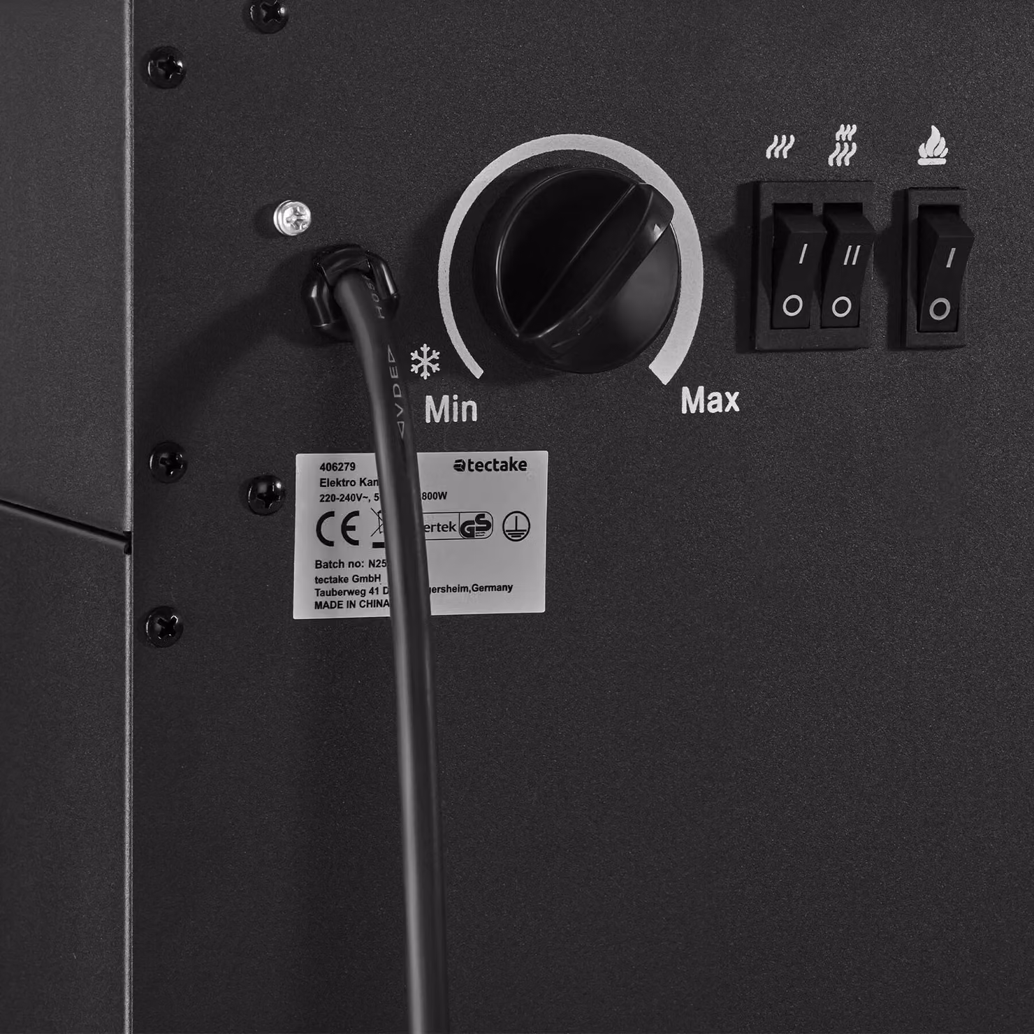 Caminetto elettrico Leora TecTake GmbH con effetto fiamma, termostato e 2 livelli di calore, nero – 1