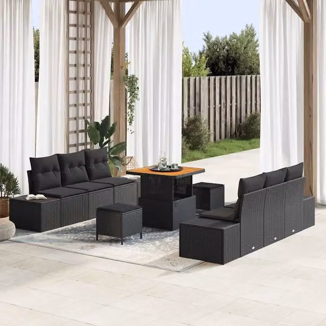 Set Divano da Giardino 9 pz Nero polyrattan 3362734