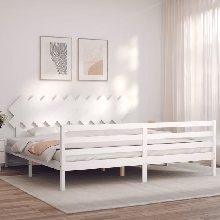 vidaXL Giroletto con Testiera in Legno Massello di Pino Bianco 200x200 cm