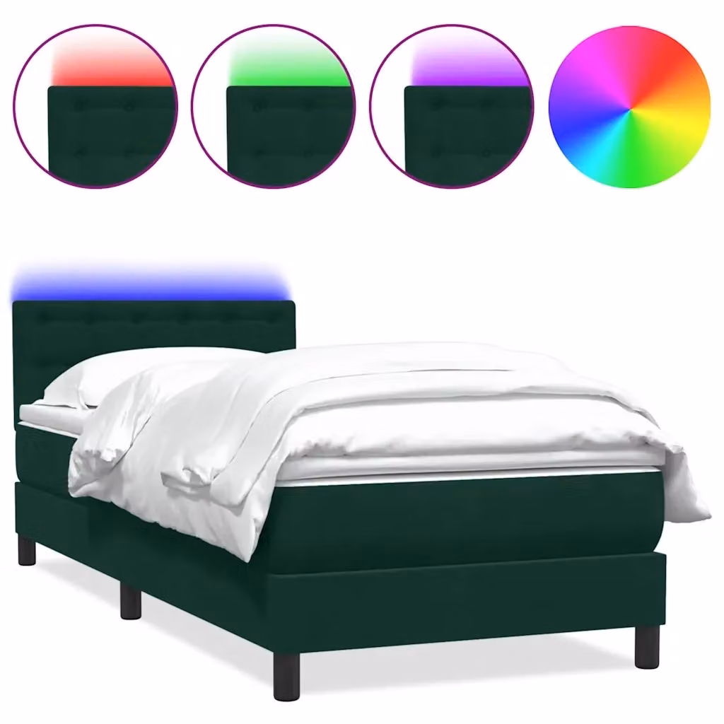 Letto a Molle con Materasso vidaXL in Velluto Verde con Illuminazione LED Sotto il Letto e Porta USB L: 220 cm, P: 80 cm – 2
