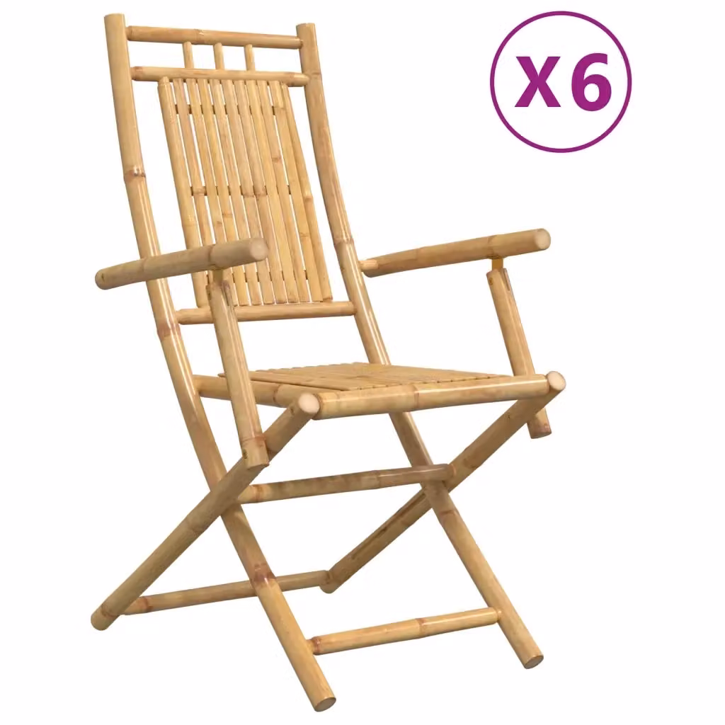 Set di 6 sedie pieghevoli vidaXL in bambù marrone con braccioli per giardino e terrazza L/P/H: 53 x 45 x 99 cm – 2