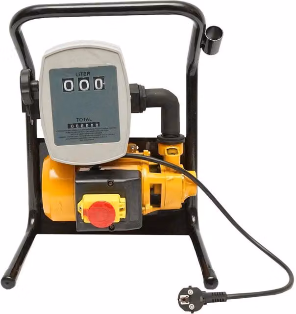 Pompa elettrica autodescantante Breckner Germany per travaso gasolio con contalitri, pistola e accessori, 220V 600W 40L/min, colore giallo