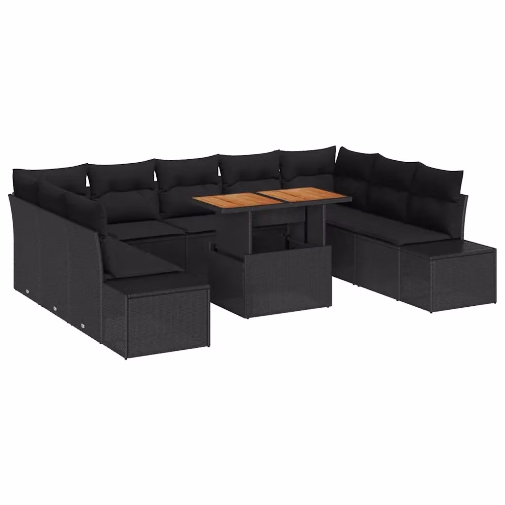 Set Divano da Giardino a Forma di U vidaXL in Poly Rattan Nero con Cuscini e Struttura in Acciaio – 2