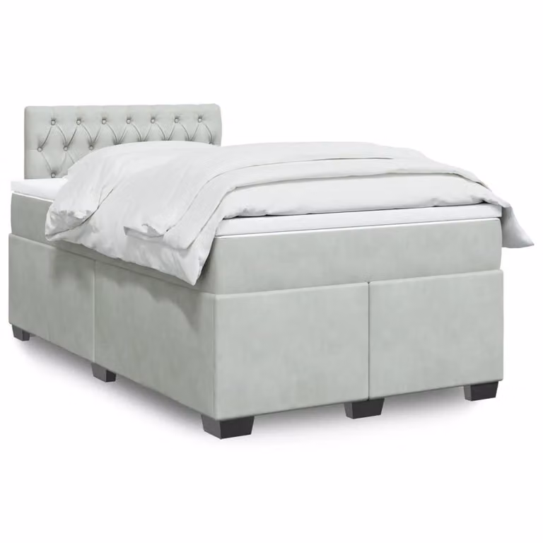 vidaXL Giroletto a Molle con Materasso Ibrido in Velluto Grigio e Bianco L/P/H: 120 x 200 cm