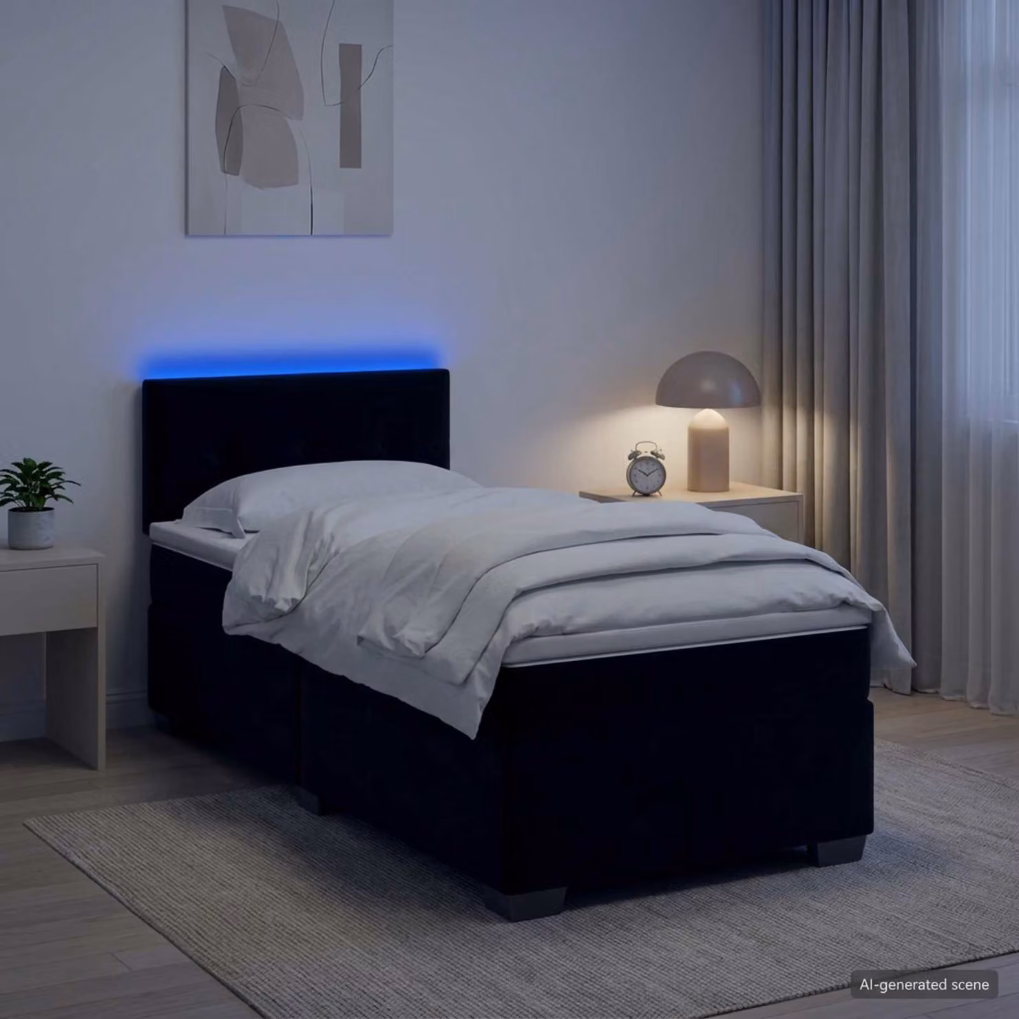 Letto con Box Spring, Materasso e Illuminazione LED vidaXL in Velluto Nero, L 90 x P 190 cm