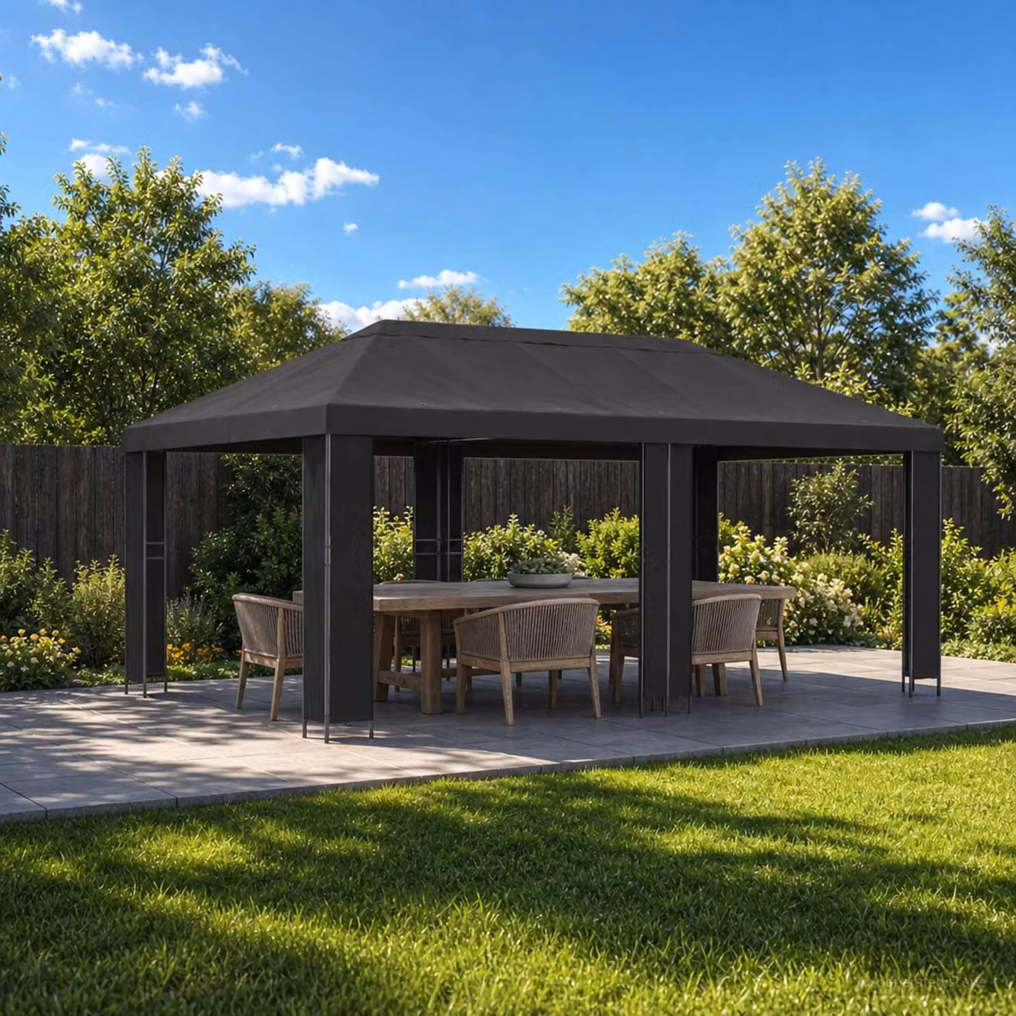vidaXL Gazebo da giardino in acciaio e poliestere Antracite L: 600 cm, P: 300 cm, H: 276,5 cm