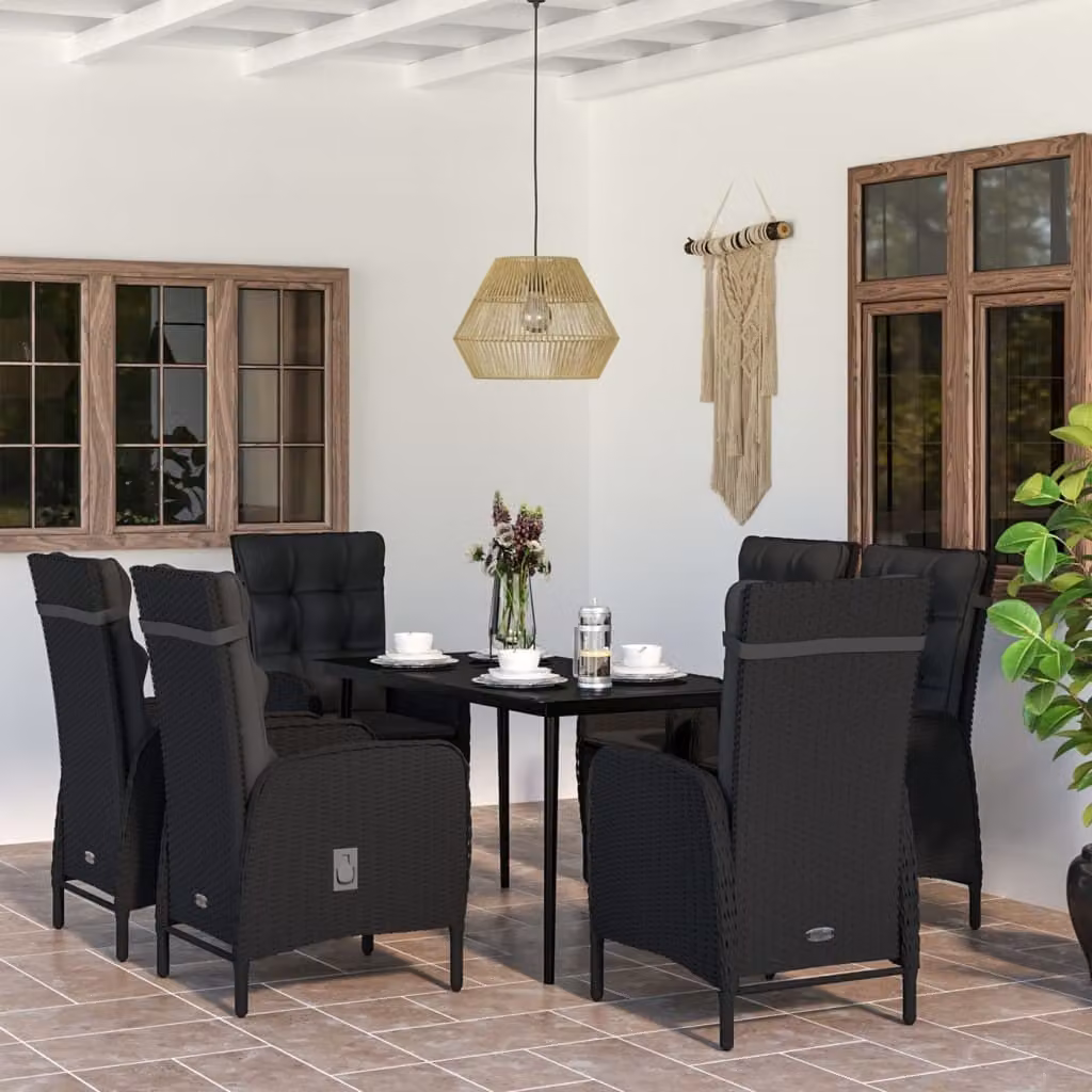 The Living Store Set da pranzo da giardino 7 pezzi con cuscini nero
