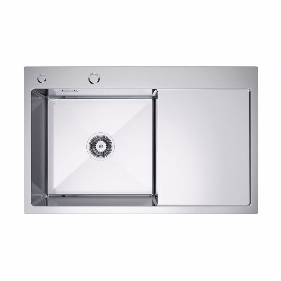 VBChome Lavello da cucina 78×49 cm in acciaio inossidabile color acciaio con sgocciolatoio a destra – Lavello a vasca singola da incasso, profondità 21 cm, mobile sottolavello minimo 50 cm
