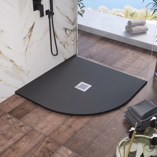 Piatto doccia semicircolare Kos in marmoresina nero effetto pietra L: 80 cm, P: 80 cm