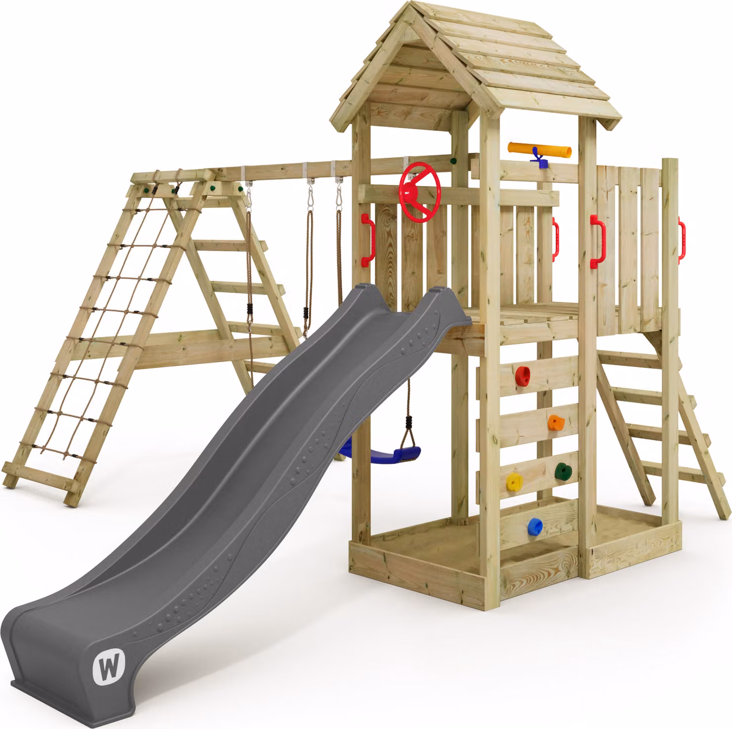 Torre giochi Wickey RocketFlyer con altalena e struttura per arrampicata, colore antracite