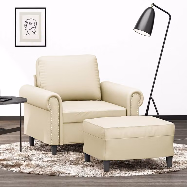 vidaXL Poltrona Relax con Poggiapiedi Beige in Similpelle e Struttura in Metallo e MDF
