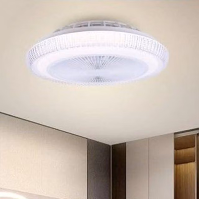 Plafoniera a soffitto con ventilatore e luce LED Trade Shop, con telecomando, design moderno rotondo, colore bianco e rame