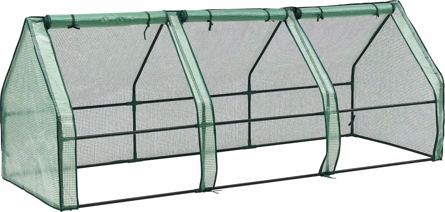 Mini serra Höflein 240x90x90cm Serra in foglio per esterni Serra con cerniera e 3 finestre Pellicola a griglia verde