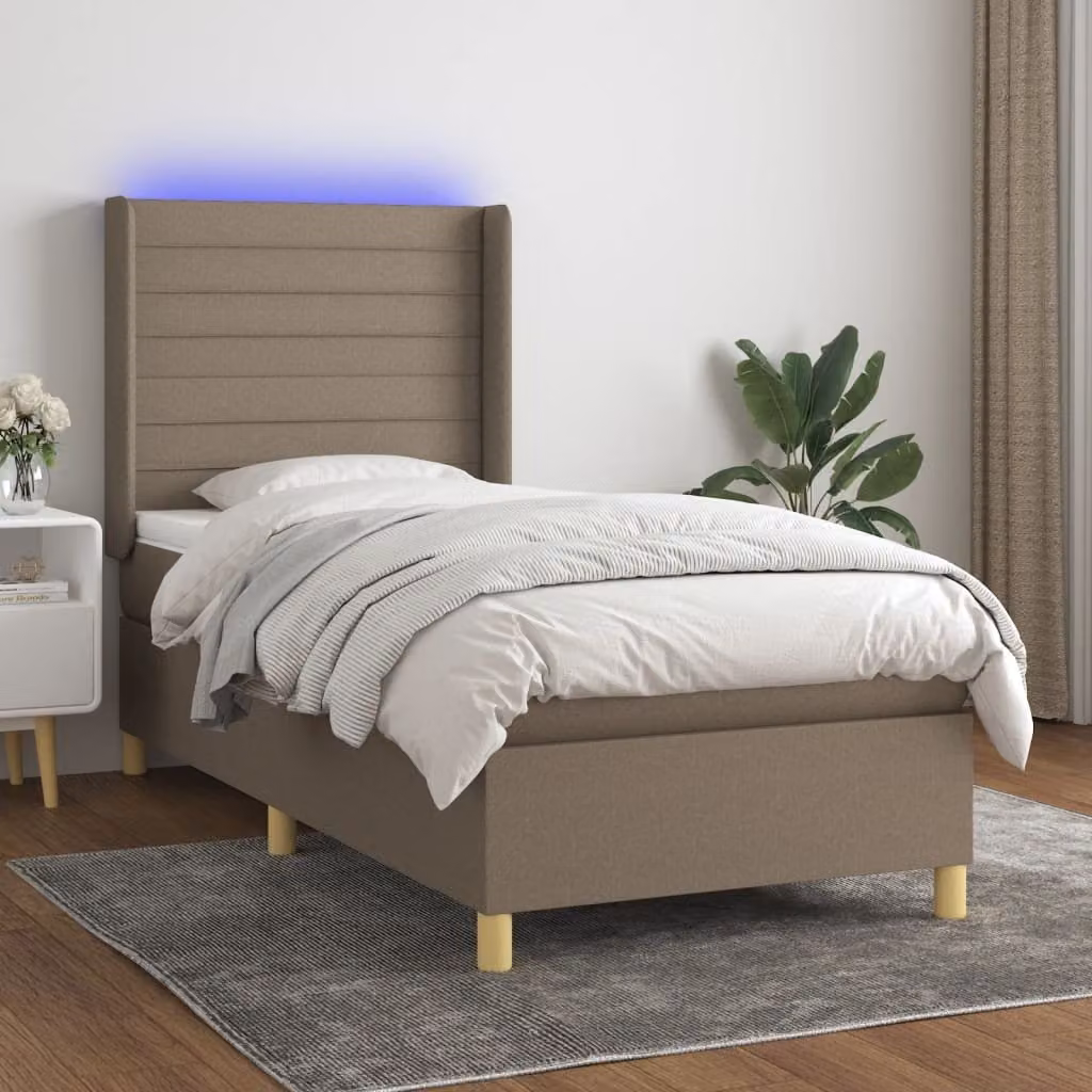 Maison Exclusive - Letto a Molle con Materasso e LED Tortora 80x200 cm in Tessuto