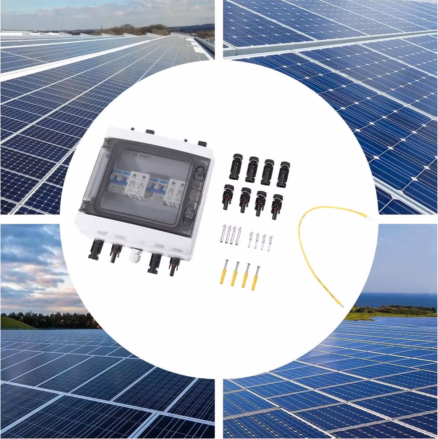 Scatola di combinazione fotovoltaica - Scatola di combinazione solare - 25A DC 1000V - IP65 impermeabile - IK10 resistente agli urti - PC policarbonato - Per impianto fotovoltaico - Nero/bianco