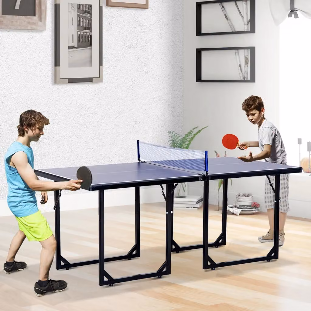 EasyComfort Tavolo da Ping Pong Pieghevole per Interni ed Esterni, Tavolo da Gioco in MDF con Struttura in Metallo, Blu, Viola e Nero – 2