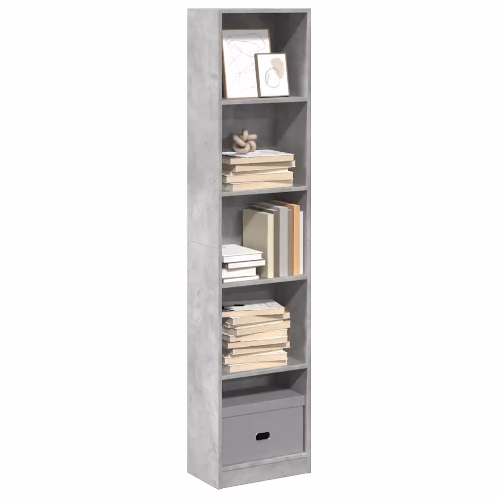 Libreria moderna vidaXL in legno e MDF Grigio Cemento, L 40 cm x P 24 cm x H 176 cm