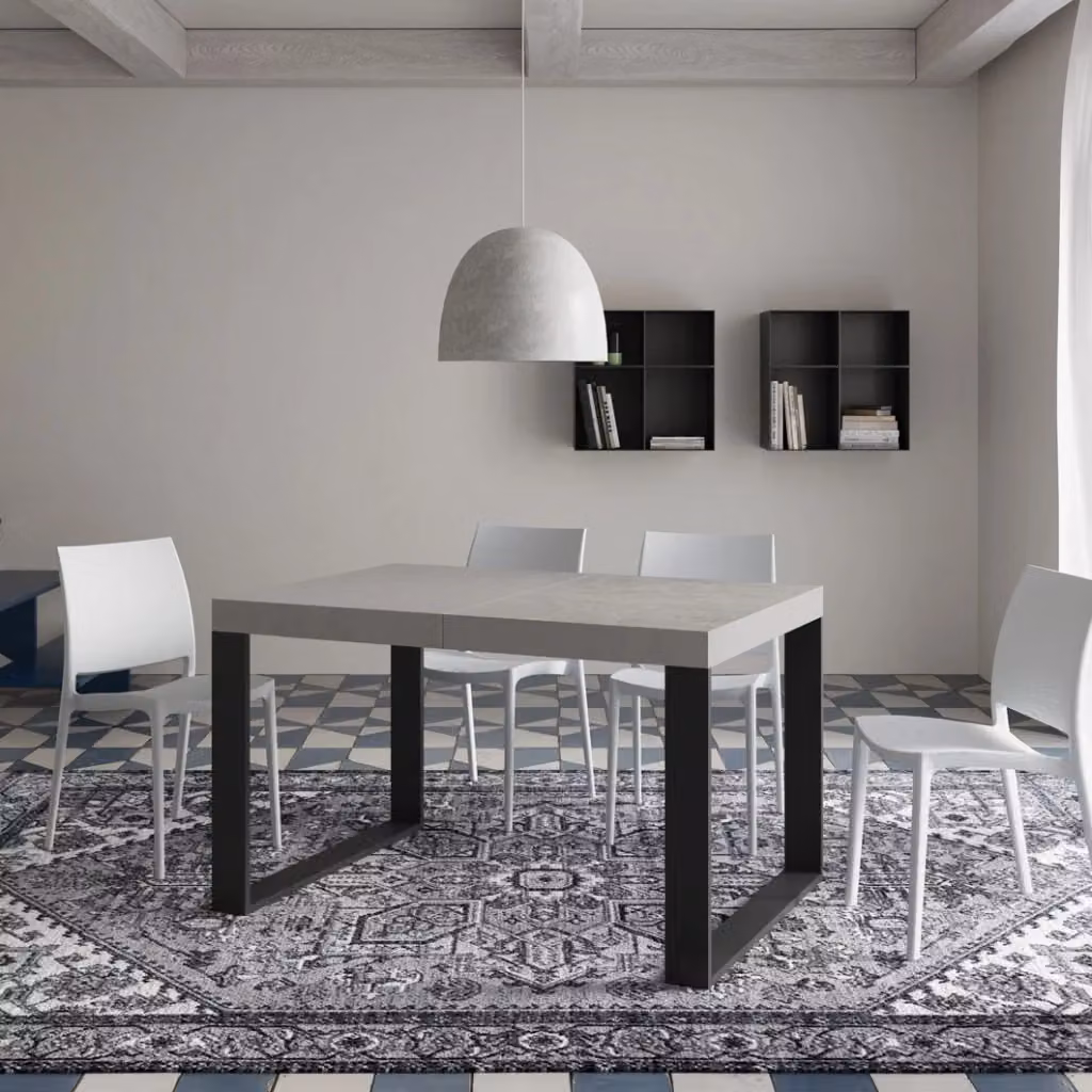 Tavolo Allungabile Moderno Giordanoshop in MDF Laminato Colore Cashmere e Gambe in Metallo Antracite L: 120-380 cm, P: 90 cm – 2
