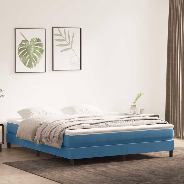 Letto a molle vidaXL in velluto blu con struttura imbottita e doghe in legno L: 200 cm, P: 220 cm