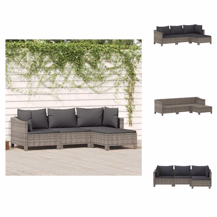 vidaXL set 4 pezzi con cuscini in poly rattan grigio - Set di mobili da giardino