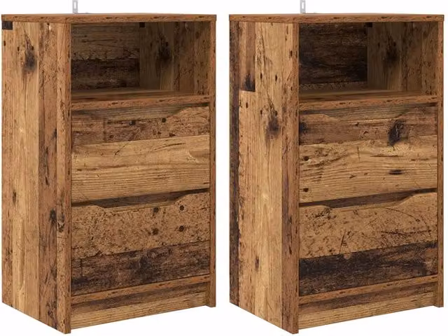 Set di 2 Comodini | Armadio da Notte | Mobiletto da notte Legno vecchio 40 x 30 x 467 cm Legno multistrato