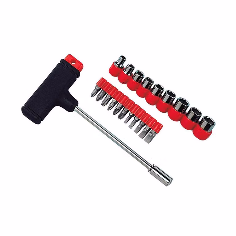 Cacciavite a T Lampa con 9 chiavi a bussola e 11 inserti intercambiabili.