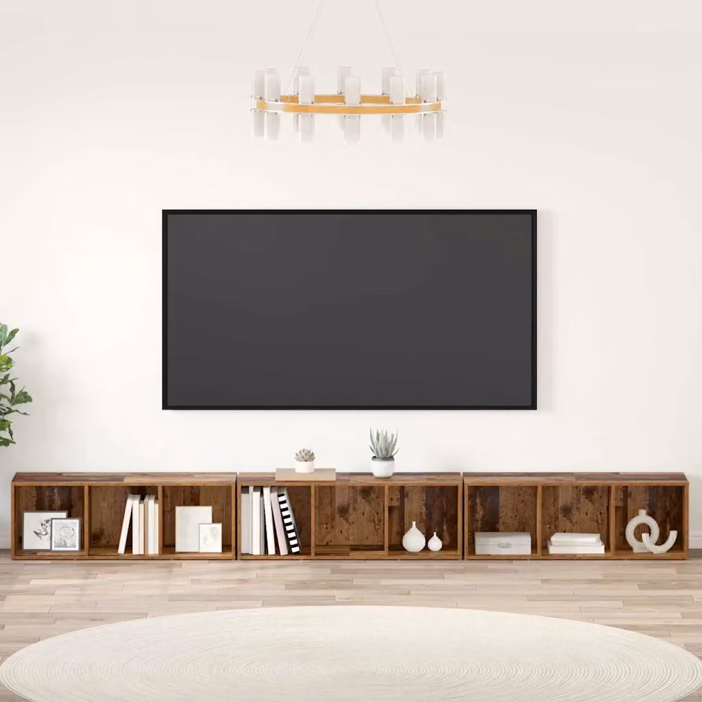 Set mobile TV 3 pezzi vidaXL in legno effetto rovere marrone stile rustico L/P/H: 37 x 35 x 107 cm – 1