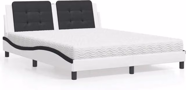 Letto con Materasso Zadar vidaXL Bianco e Nero in Similpelle e Tessuto L/P: 160 x 200 cm