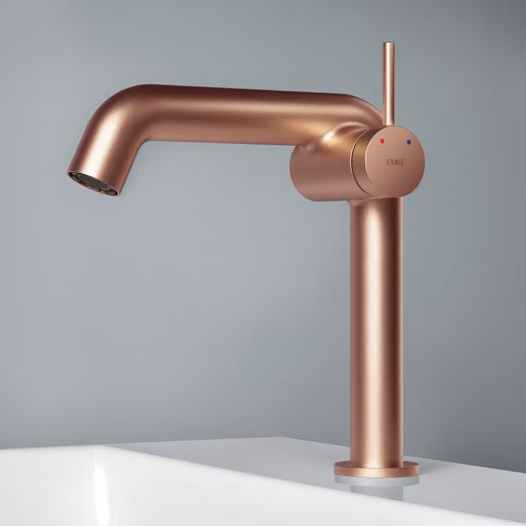 Miscelatore monocomando EMKE per lavabo, miscelatore per bagno 222x200x76mm G3/9", risparmio idrico, protezione anticorrosione, ottone senza piombo, oro rosa
