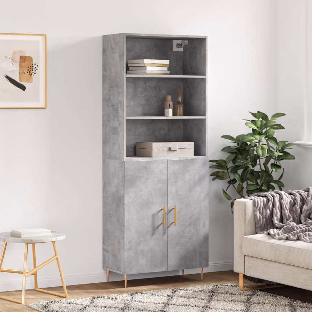 Credenza moderna vidaXL in legno e metallo, Grigio, L: 69,5 cm, P: 34 cm, H: 180 cm