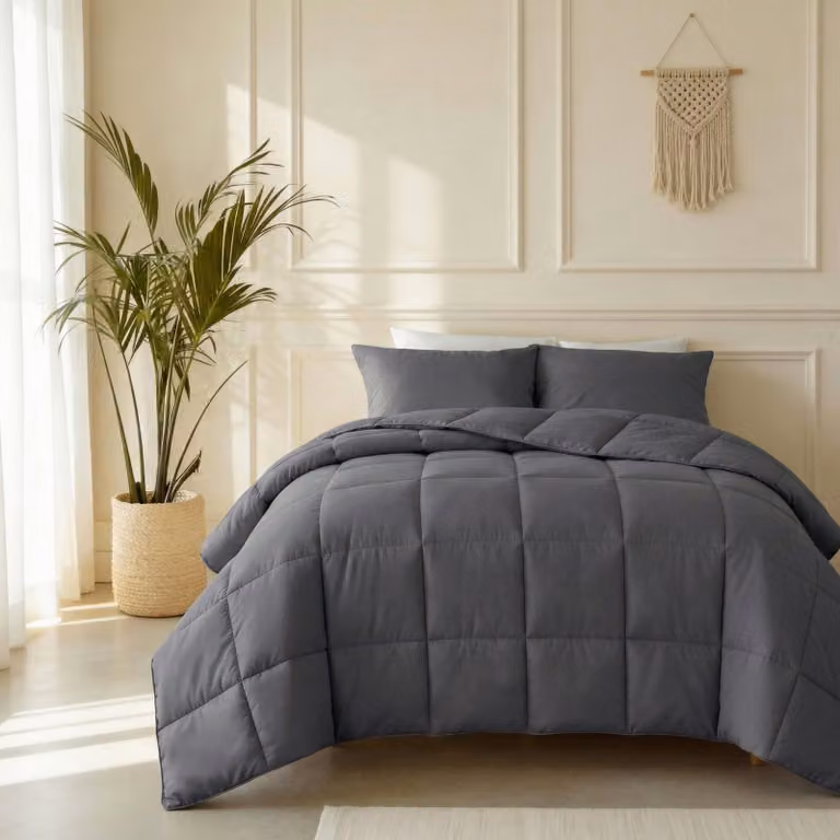 Coperta con copripiumino, in cotone percal, color antracite, 140x220 cm, ipoallergenica