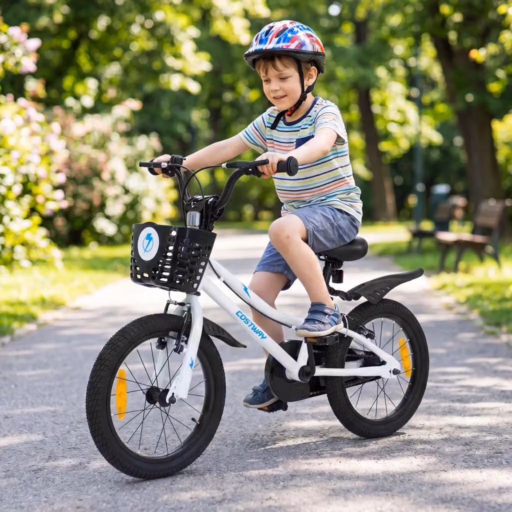 Bicicletta sportiva bianca per bambini dai 4 ai 7 anni con altezza regolabile, stabilizzatori e cestino rimovibile – 2
