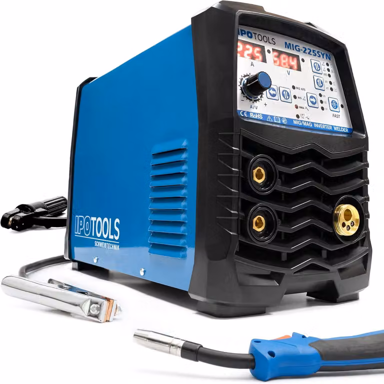 Saldatrice inverter MIG/MAG - 225 ampere, con funzione sinergica, adatta per filo animato ed elettrodi, display digitale